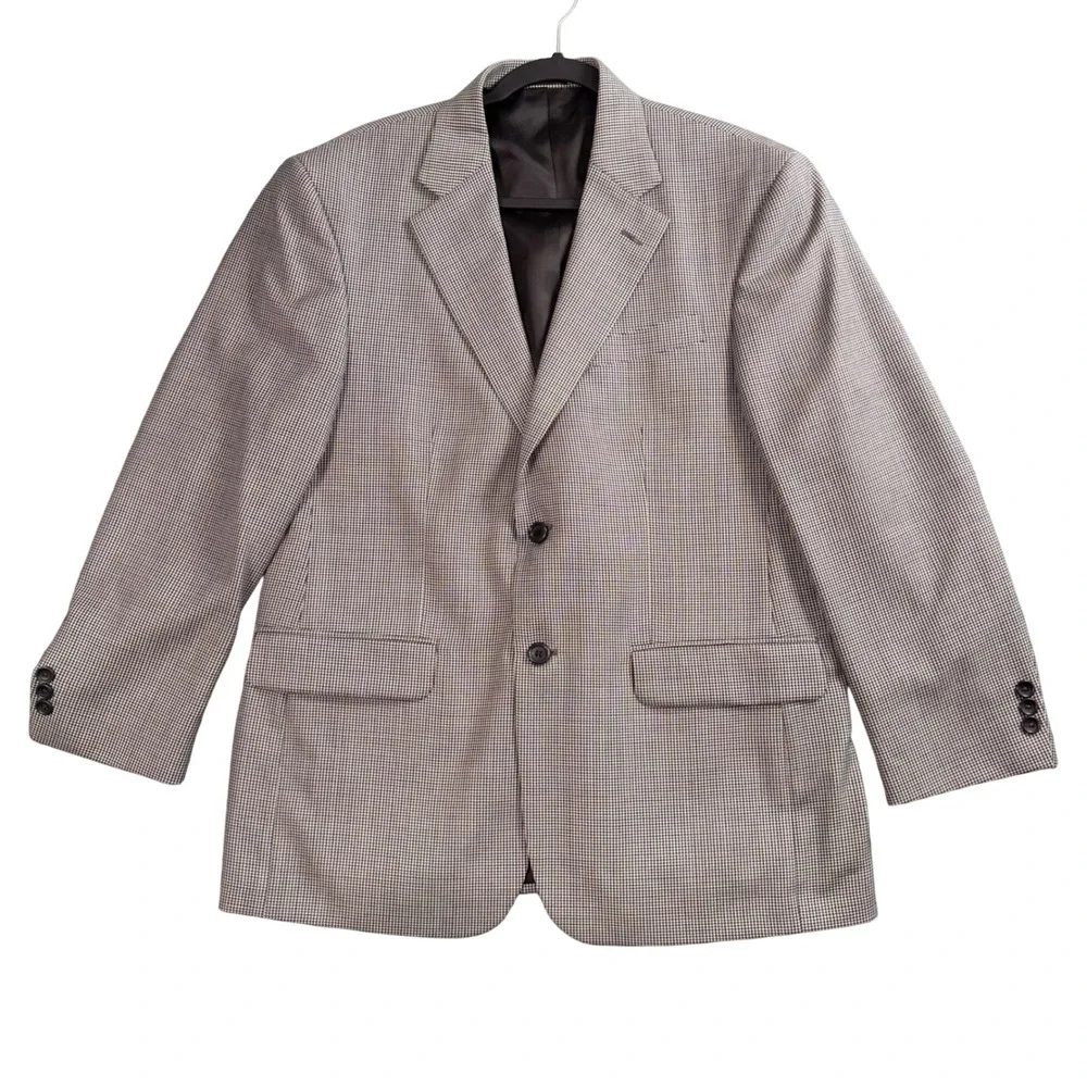 Vintage Stafford Blazer Mens 43R Grey Houndstooth Worsted Wool Blend Sport Coat